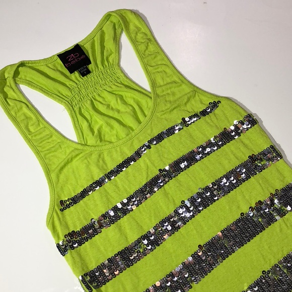 Bebe 2B Sequin Stripe Yellow Tank Top - Picture 4 of 7